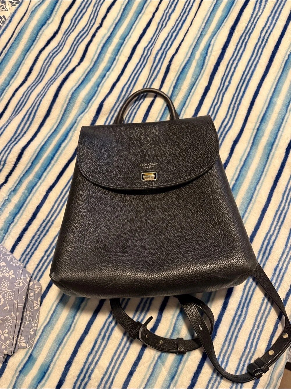 kate spade Black Pebbled Leather Backpack with Front Flap